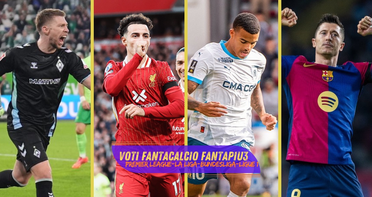 Voti fantacalcio Fantapiu3 per Premier League, La Liga, Bundesliga e Ligue 1