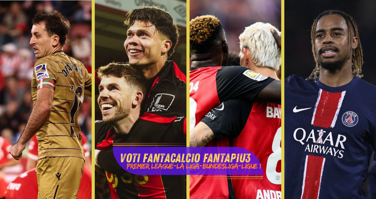 Voti fantacalcio Fantapiu3 Premier League, La Liga, Bundesliga, Bundesliga e Ligue 1