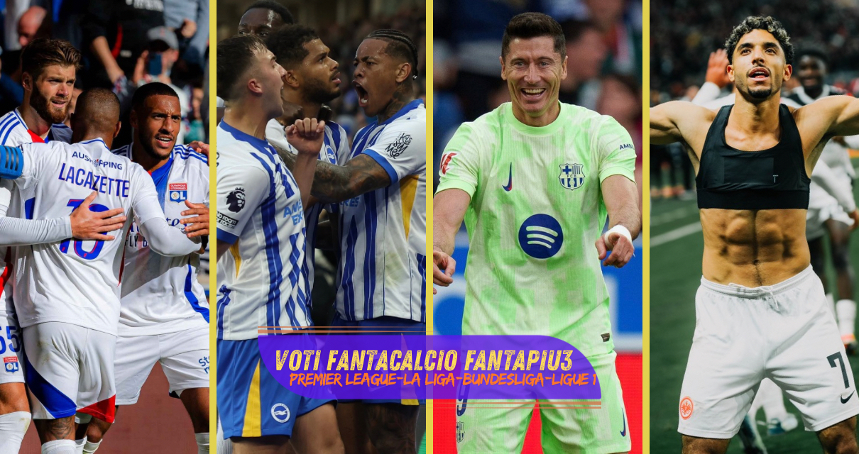 Voti fantacalcio Fantapiu3 per Premier League, La Liga, Bundesliga e Ligue 1