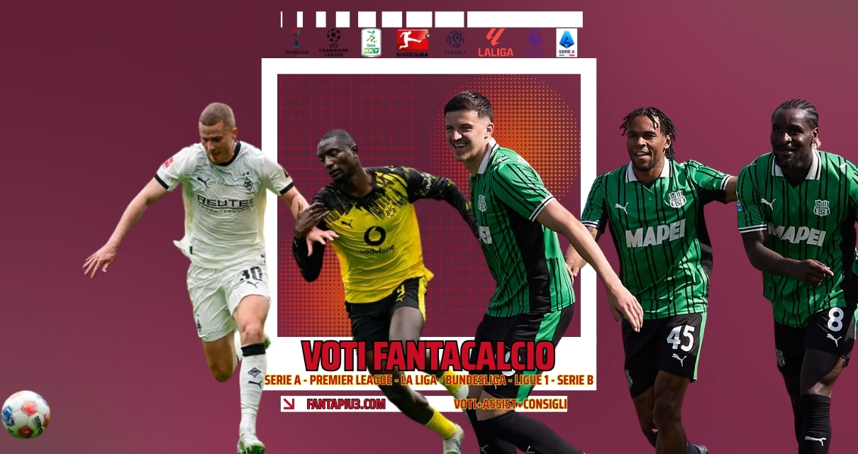 Voti Fantacalcio Fantapiu3 della domenica di Serie A, Premier League, La Liga, Bundesliga e Ligue 1