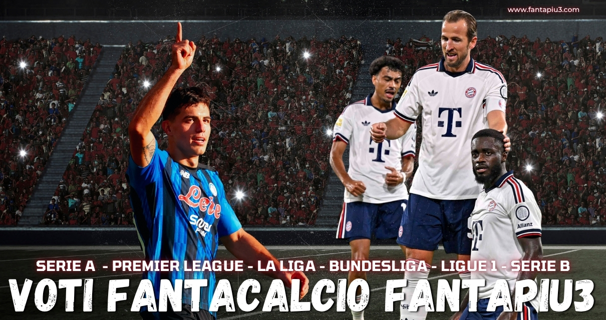 Voti Fantacalcio Fantapiu3 della domenica di Serie A, Premier League, La Liga, Bundesliga, Ligue 1 e Serie B